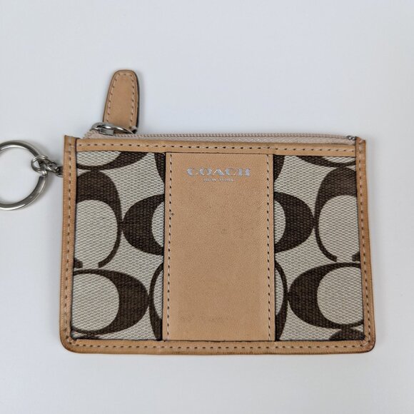 Coach | Tan Multicolor Signature Canvas Leather Wristlet ID Holder Keychain - Picture 2 of 4